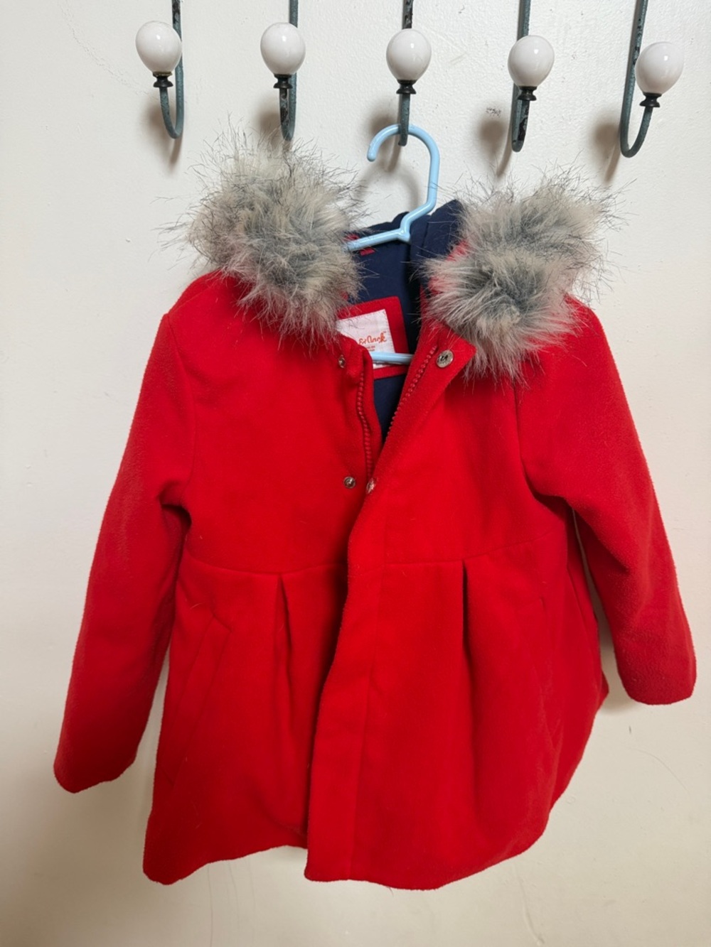 Cat & Jack Red Pea Coat with Faux-Fur Trim Hood